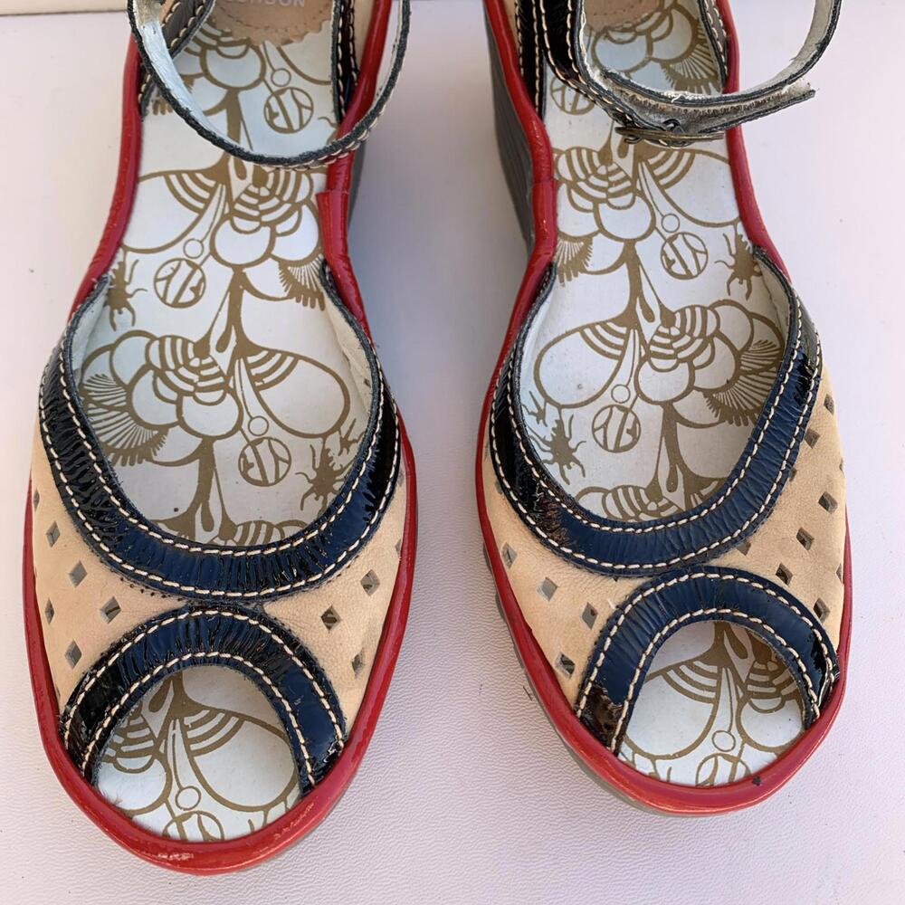 Fly London P500477017 Women's Ankle Strap Sandals Red White Wedges Size 7 - Picture 3 of 15
